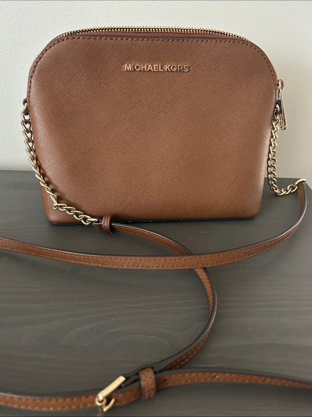 Michael Kors Brown Saffiano Crossbody with Gold Hardware
